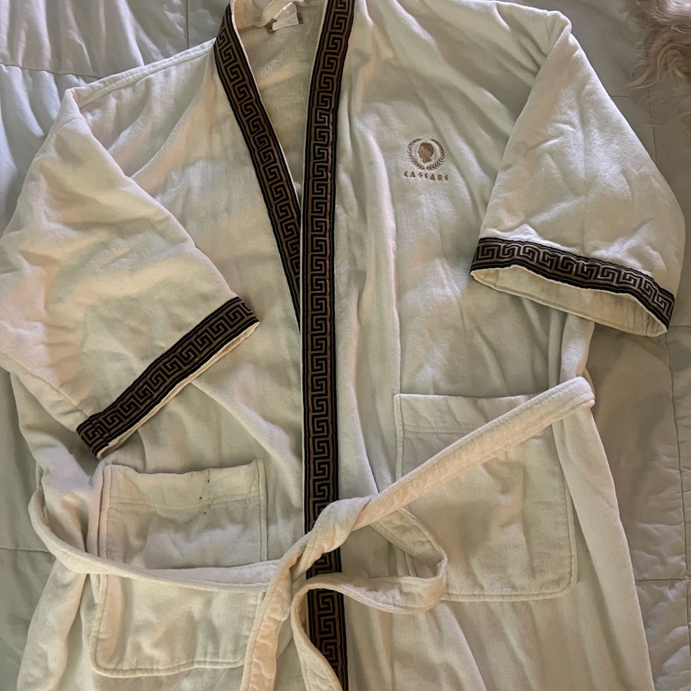 La Sera Embroidered White Spa Robe with Contrast Trim